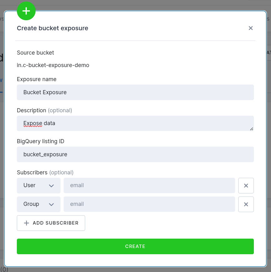 Create bucket exposure dialog